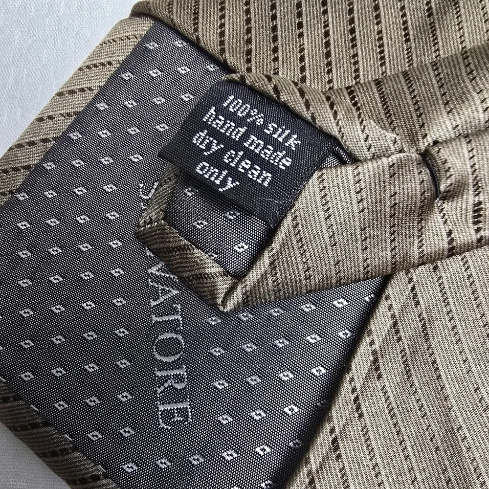 Salvatore Pellegrino 100% Silk Tie Golend Tan With Black Pinstripe EUC